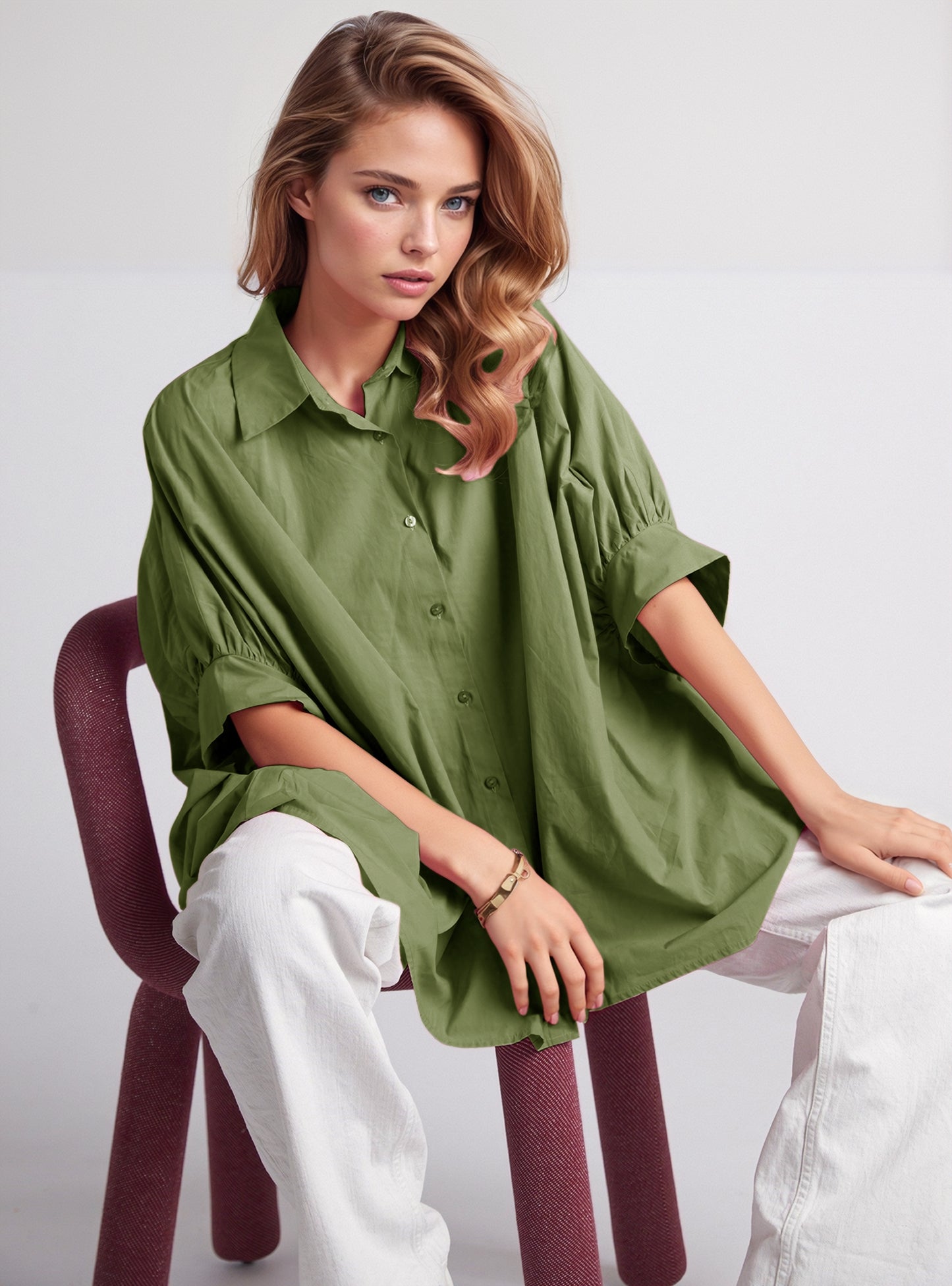 Q2 Camicetta oversize verde a maniche corte