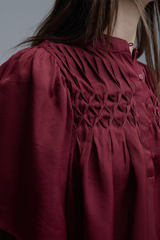 Camicetta rilassata in stile boho color vino con dettagli ricamati