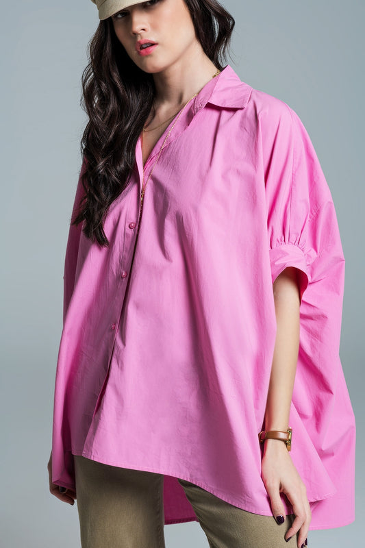 Q2 Camicetta rosa oversize con maniche corte