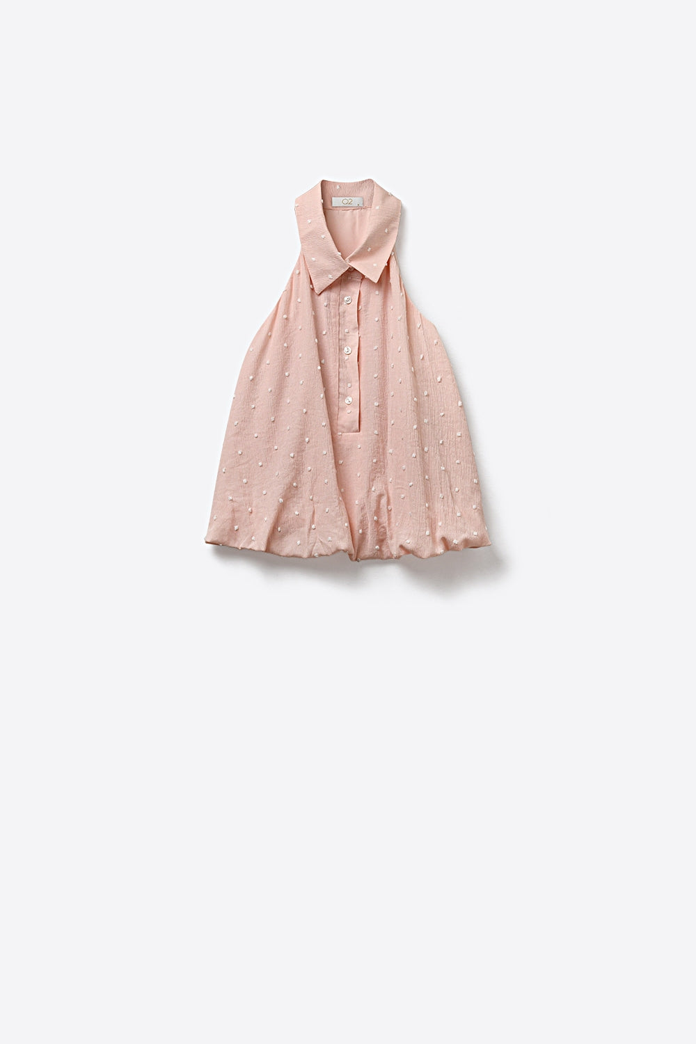 Camicetta senza maniche a pois svizzeri rosa con colletto