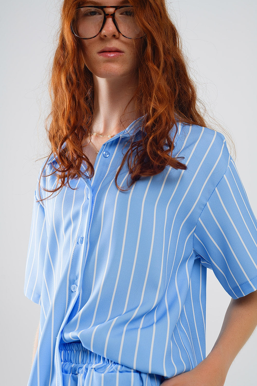 Camicia a maniche corte a righe blu