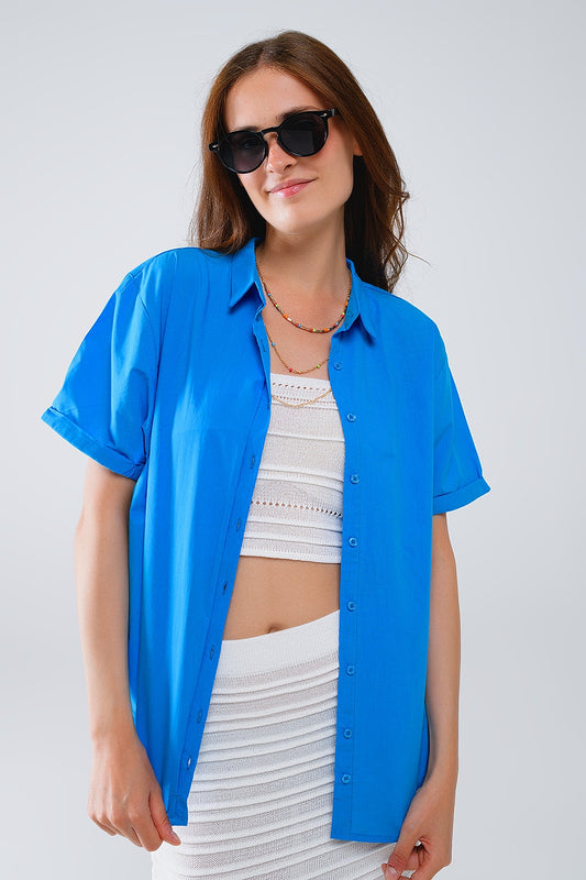 Q2 Camicia a maniche corte con bottoni rilassati in blu