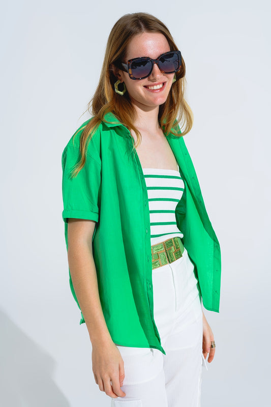 Q2 Camicia a maniche corte con bottoni rilassati in verde