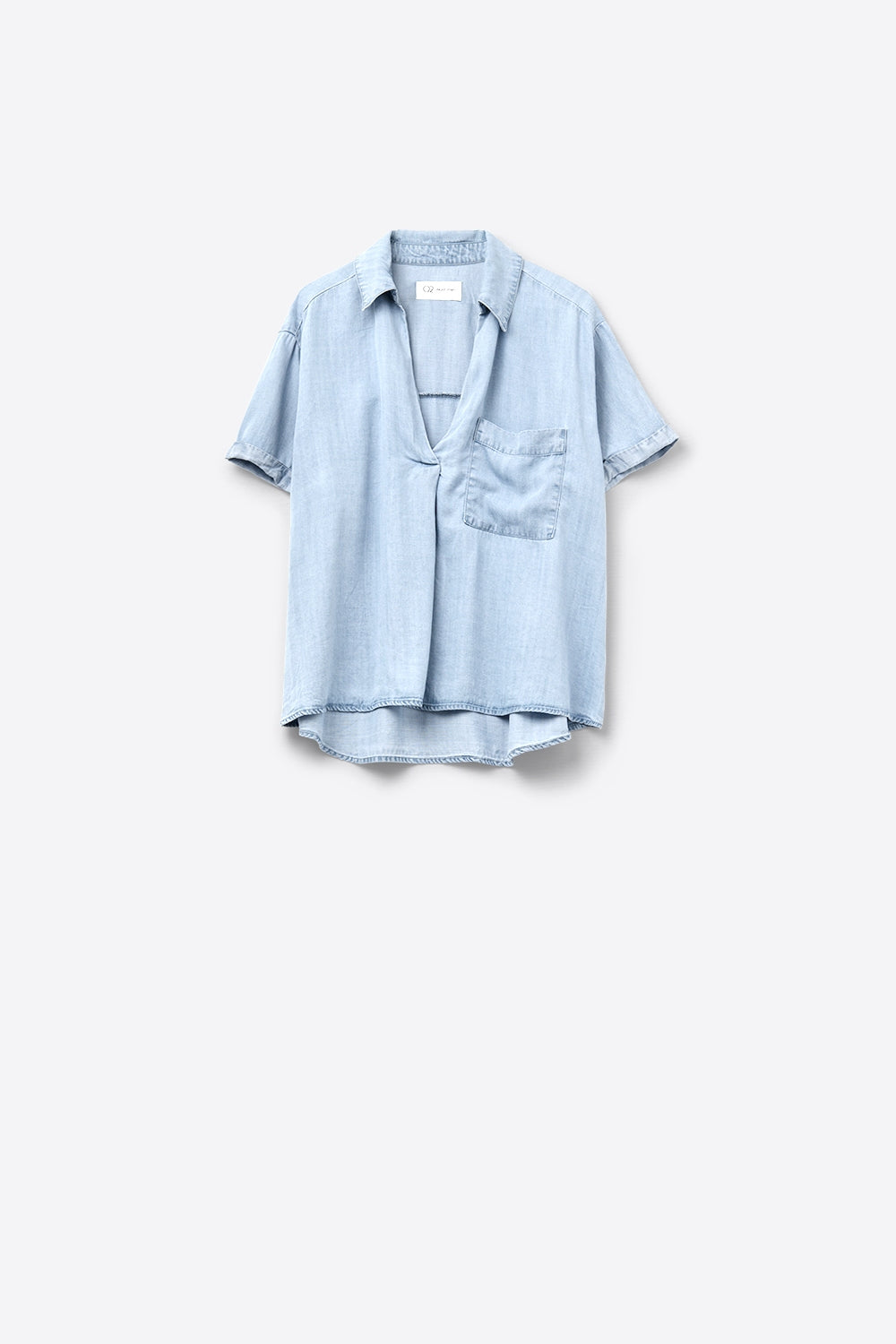 Camicia a maniche corte in Tencel con taschino sul petto in blu