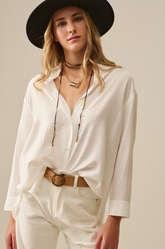 Q2 Camicia a maniche lunghe dal taglio rilassato in bianco