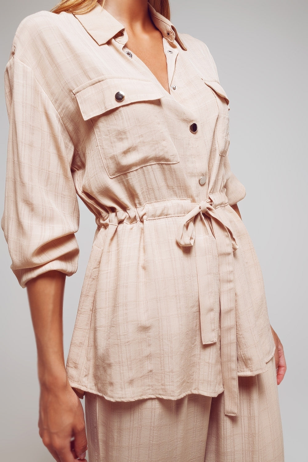 Camicia a maniche lunghe tie waist in beige