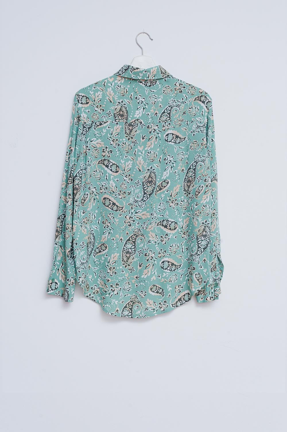 Camicia a maniche lunghe verde con stampa cachemire floreale mista