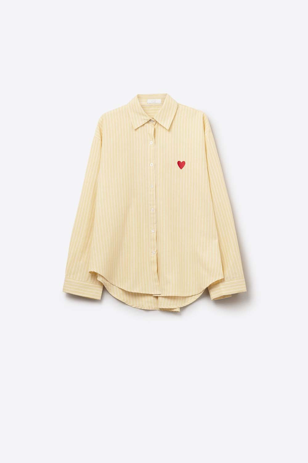 Camicia a righe gialle con ricamo a cuore rosso