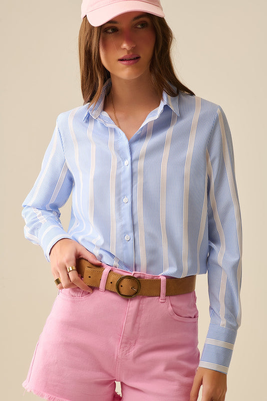 Q2 Camicia a righe in morbido tessuto blu e bianco