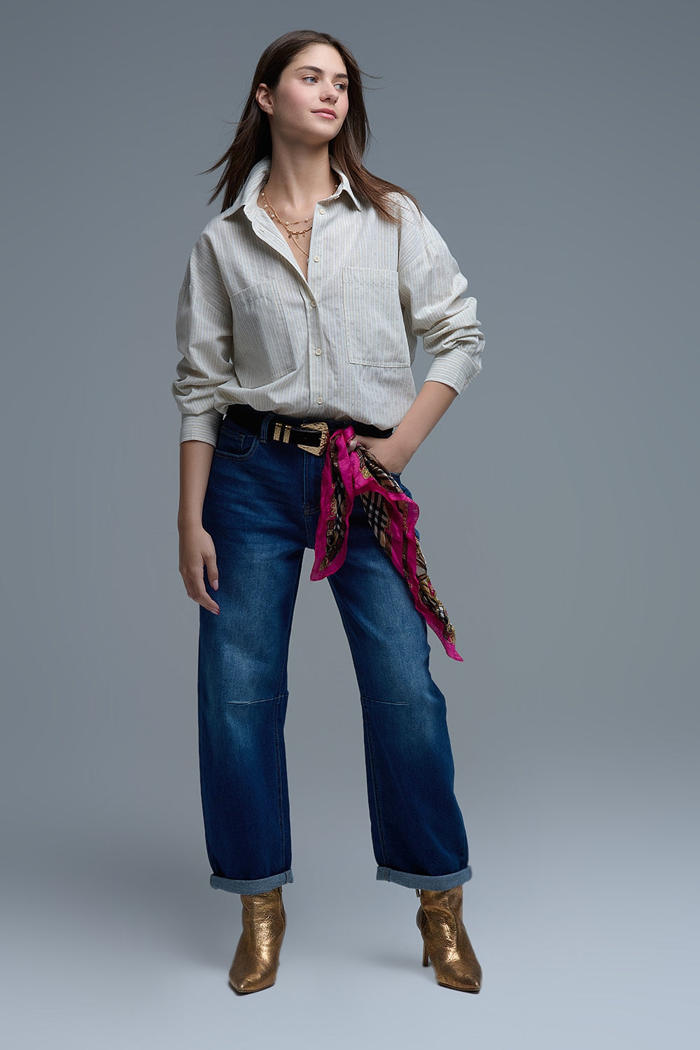 Camicia a righe rilassata con tasche sul petto oversize