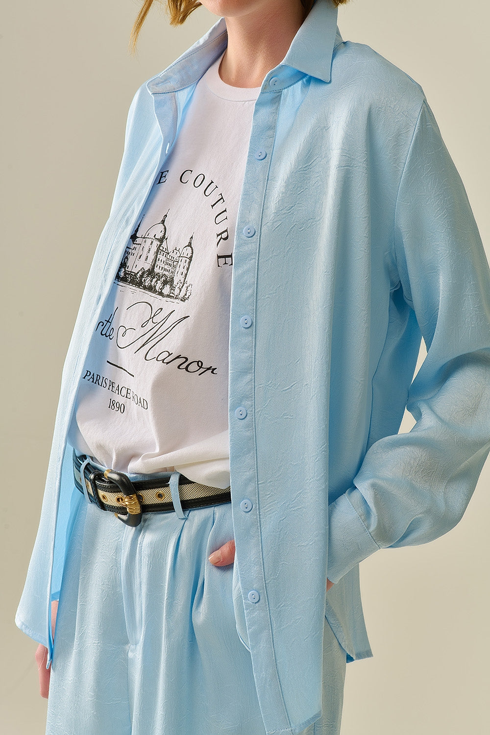 Camicia Azzurro Baby con Bottoni in raso