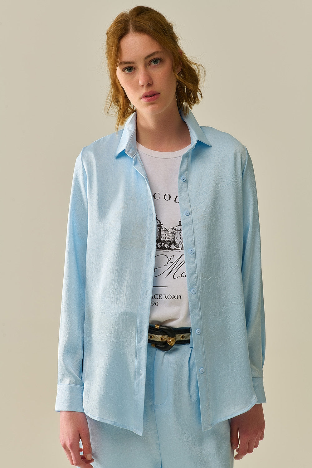 Camicia Azzurro Baby con Bottoni in raso