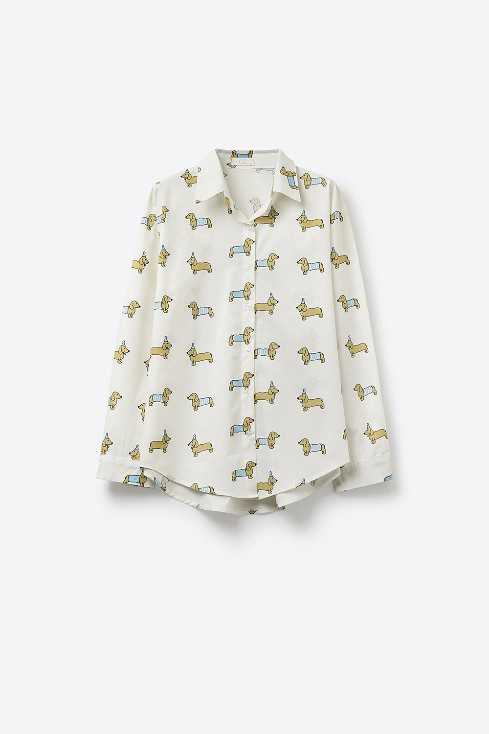 Camicia bianca button-up con stampa di cani giocosi