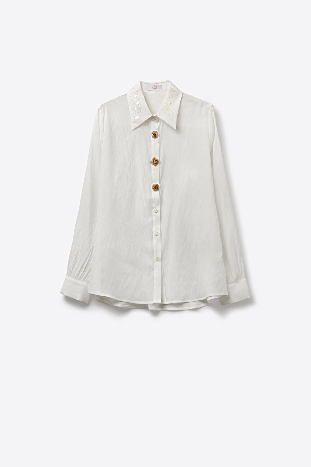 Camicia Bianca con Colletto Ricamato a Paillettes