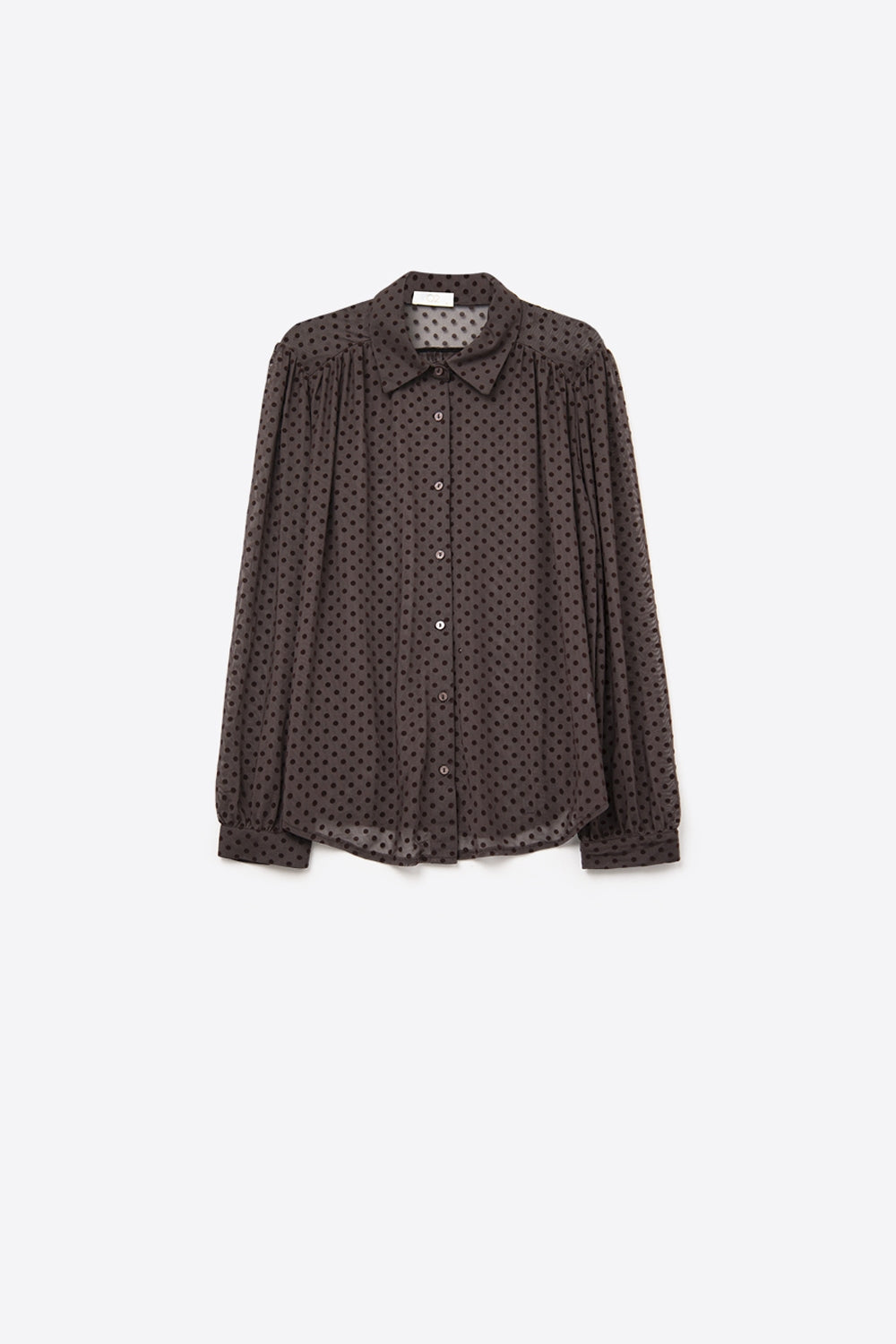 Camicia button-up a pois marrone in chiffon