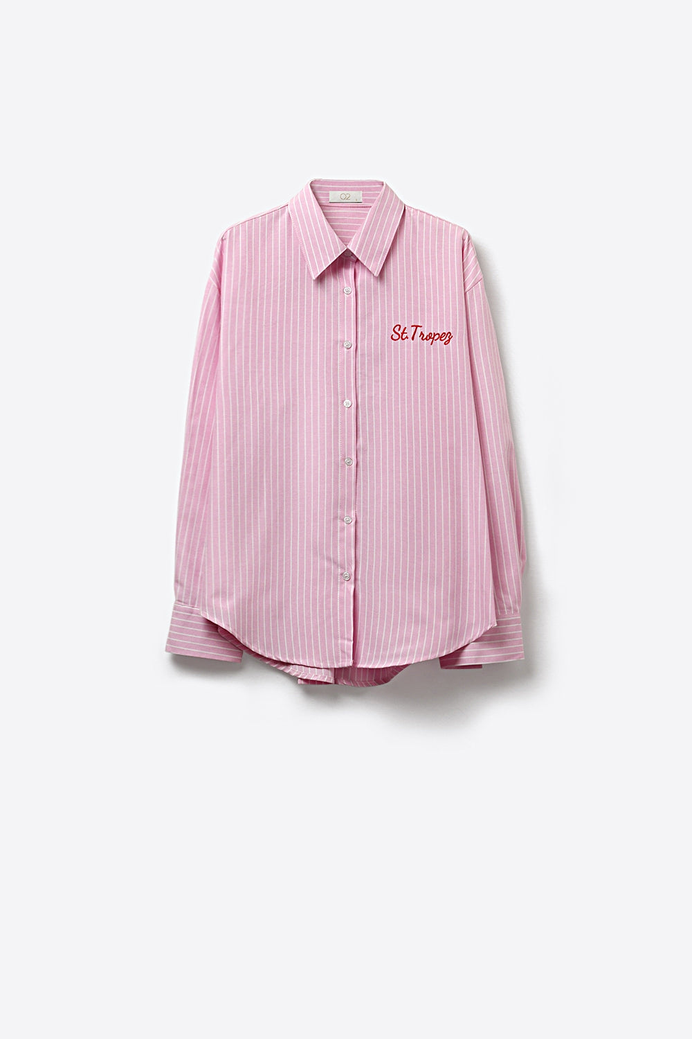 Camicia button-up a righe rosa con dettaglio ricamato