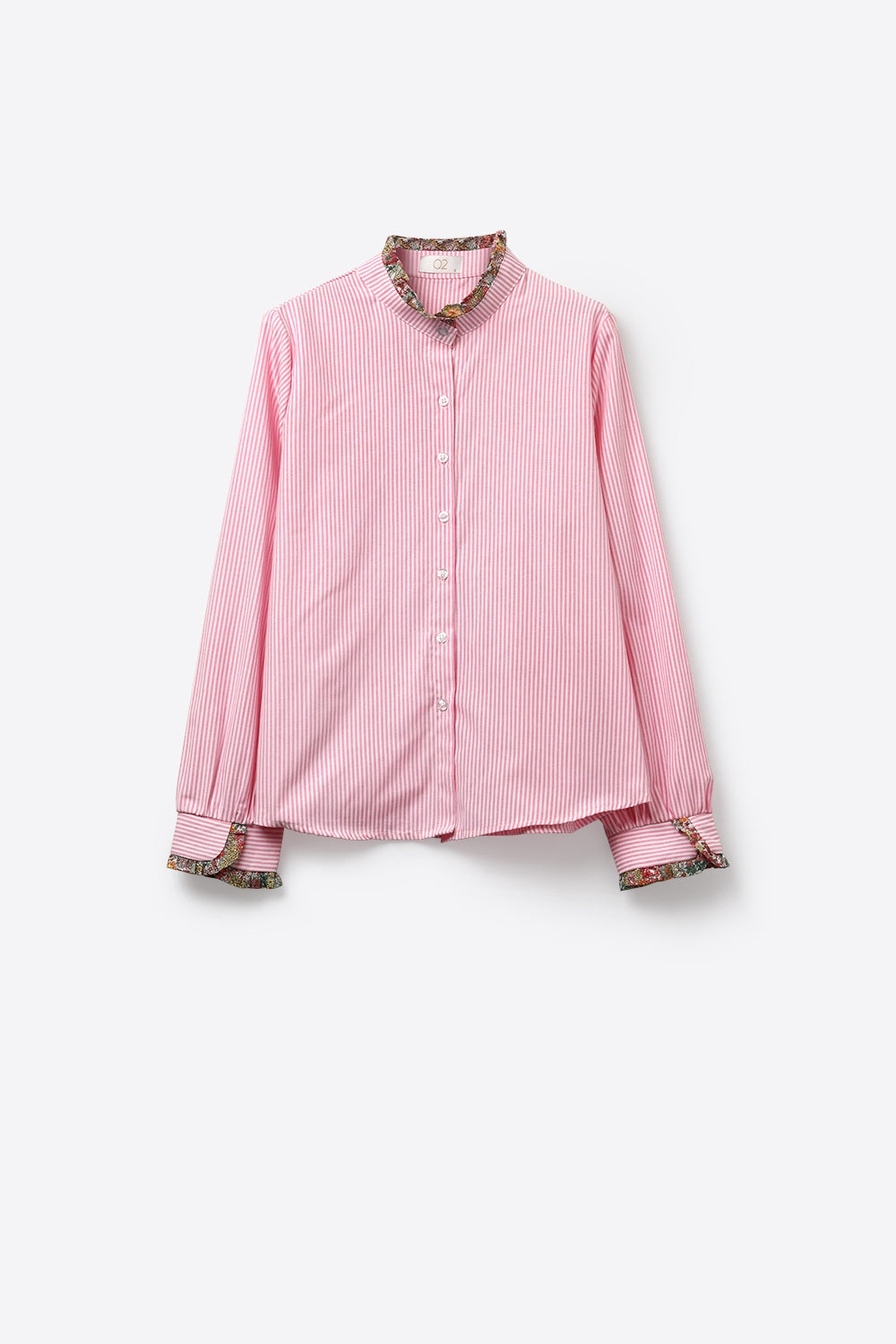 Camicia Button-Up a righe rosa con rifiniture floreali