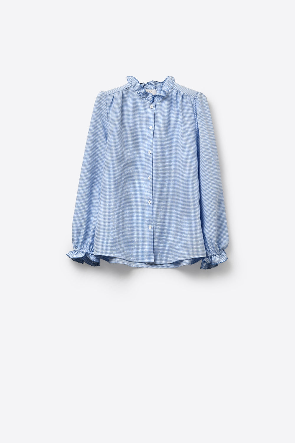 Camicia button-up con colletto arricciato in percalle blu chiaro