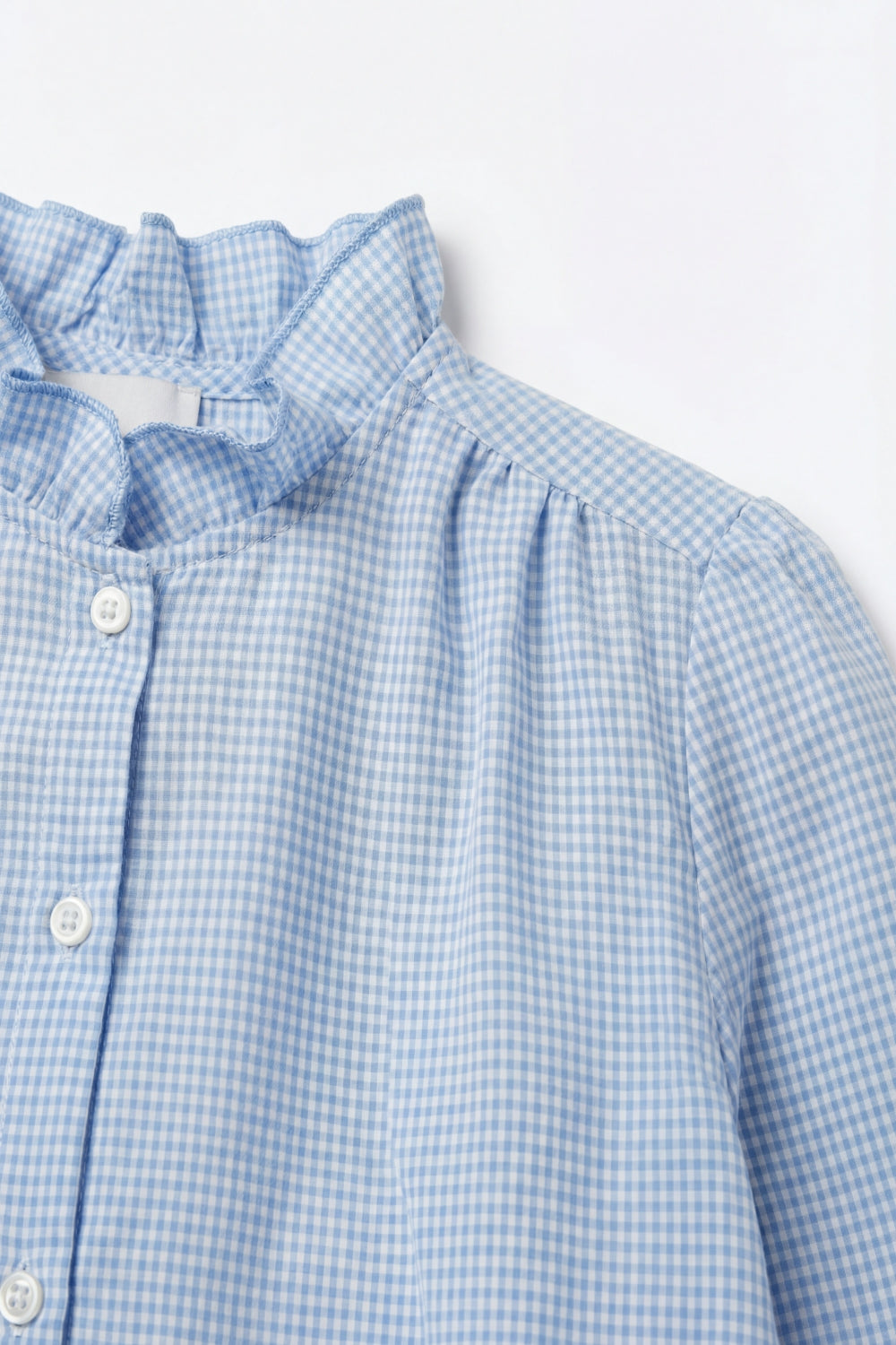 Camicia button-up con colletto arricciato in percalle blu chiaro