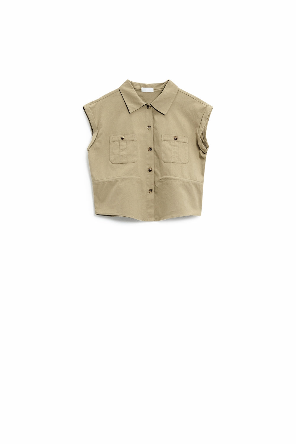 Camicia Button Up Khaki con tasche sul petto