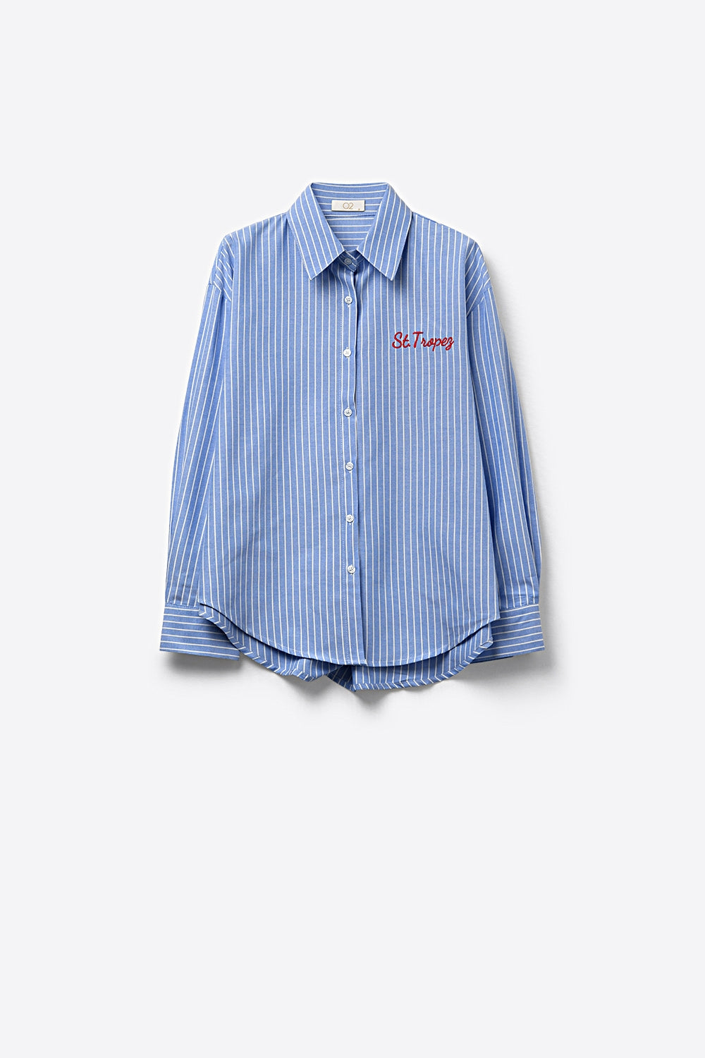 Camicia classica button-down a righe blu con ricamo