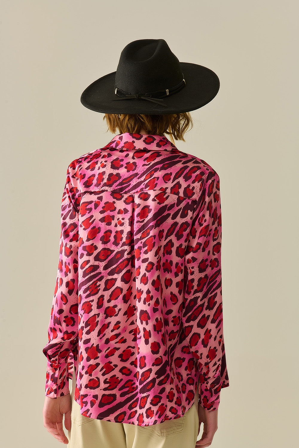 Camicia con Bottoni in Stampa Leopardata Fucsia