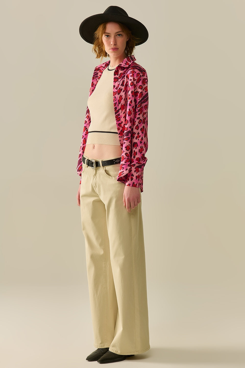 Camicia con Bottoni in Stampa Leopardata Fucsia