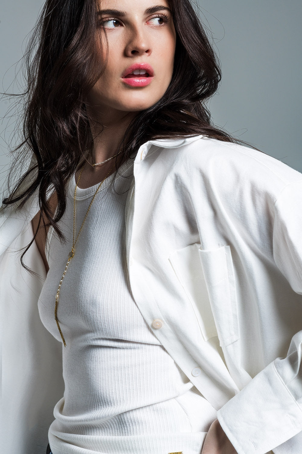 Camicia con taglio boyfriend e manica a 3/4 in bianco