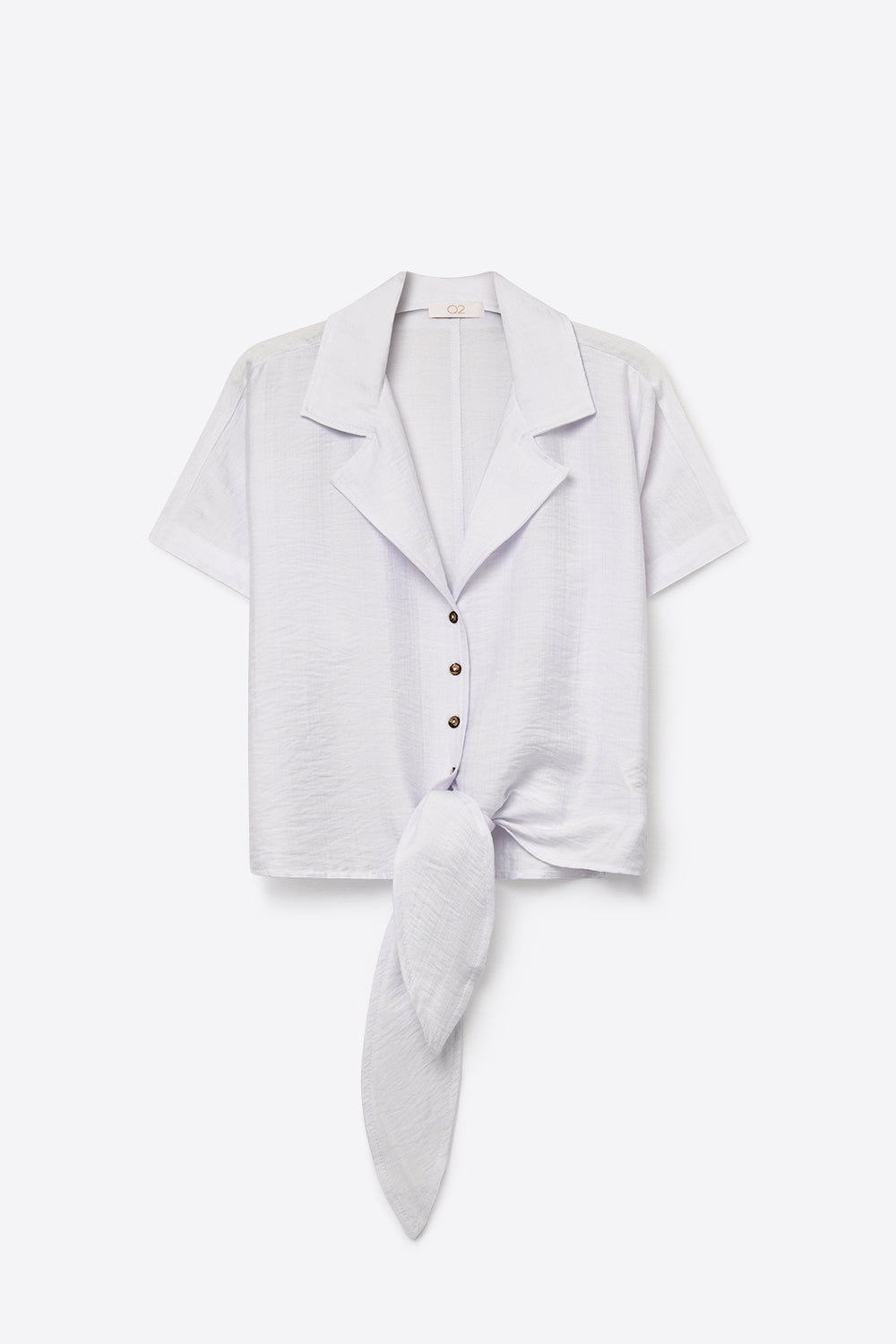 Camicia corta a maniche corte con nodo anteriore in lino bianco