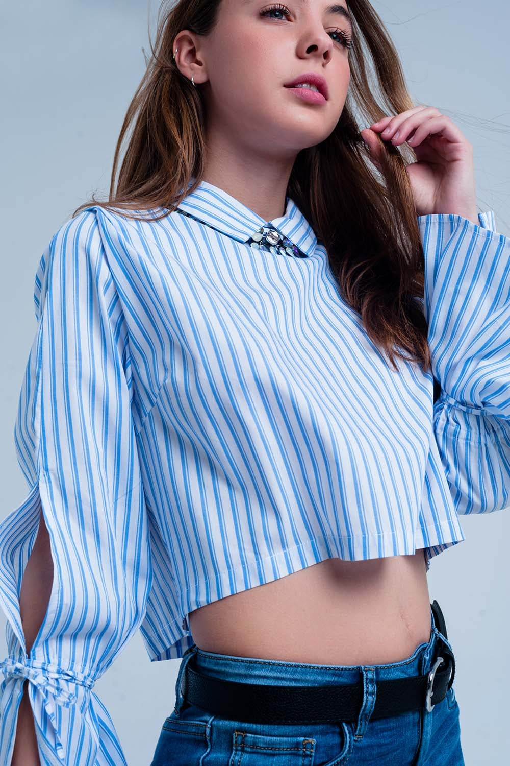 Camicia corta a righe blu