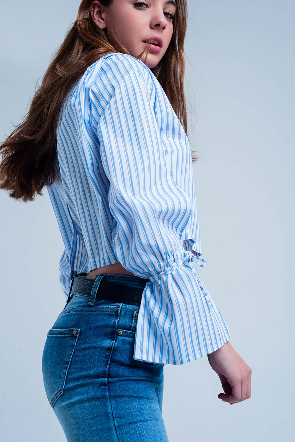 Camicia corta a righe blu