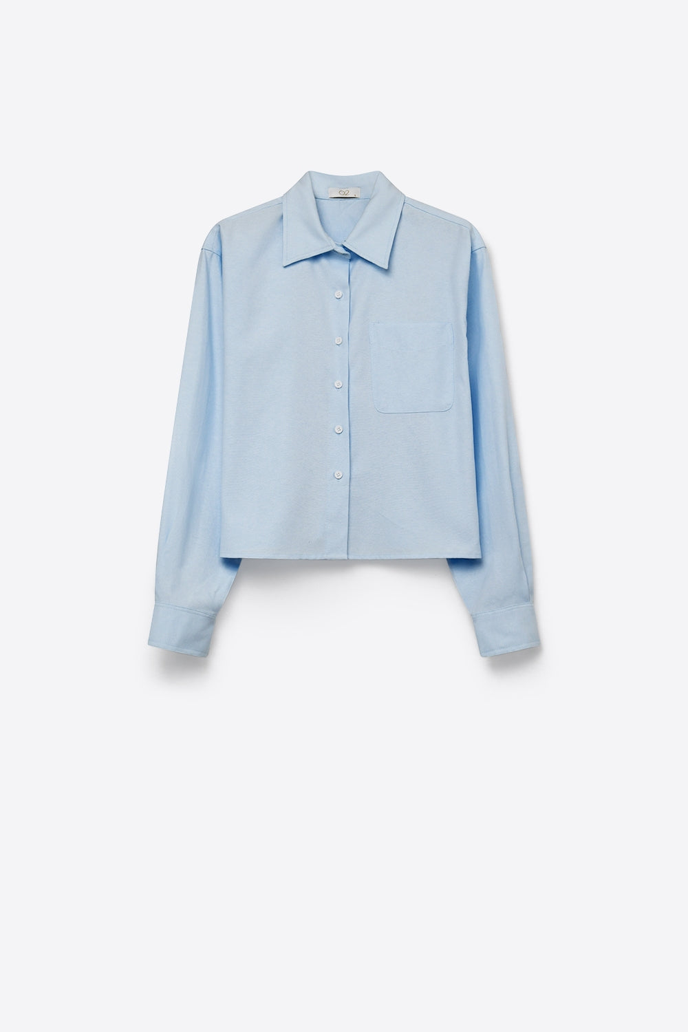 Camicia corta azzurra con bottoni in tessuto di cotone