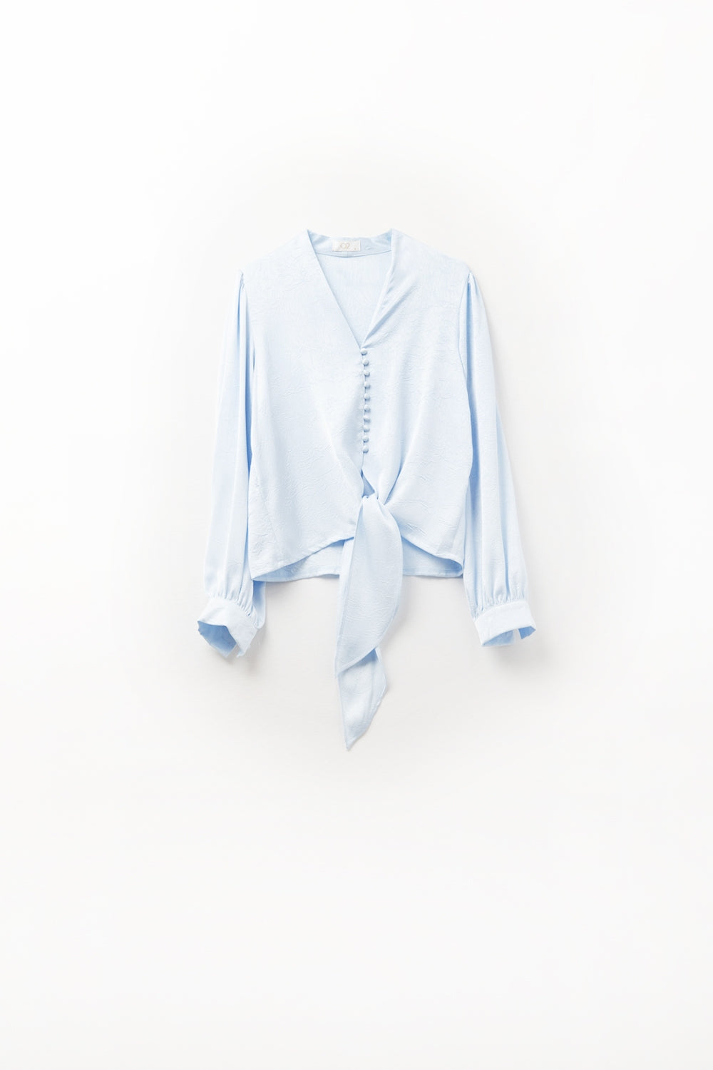 Camicia corta con bottoni in blu con nodo