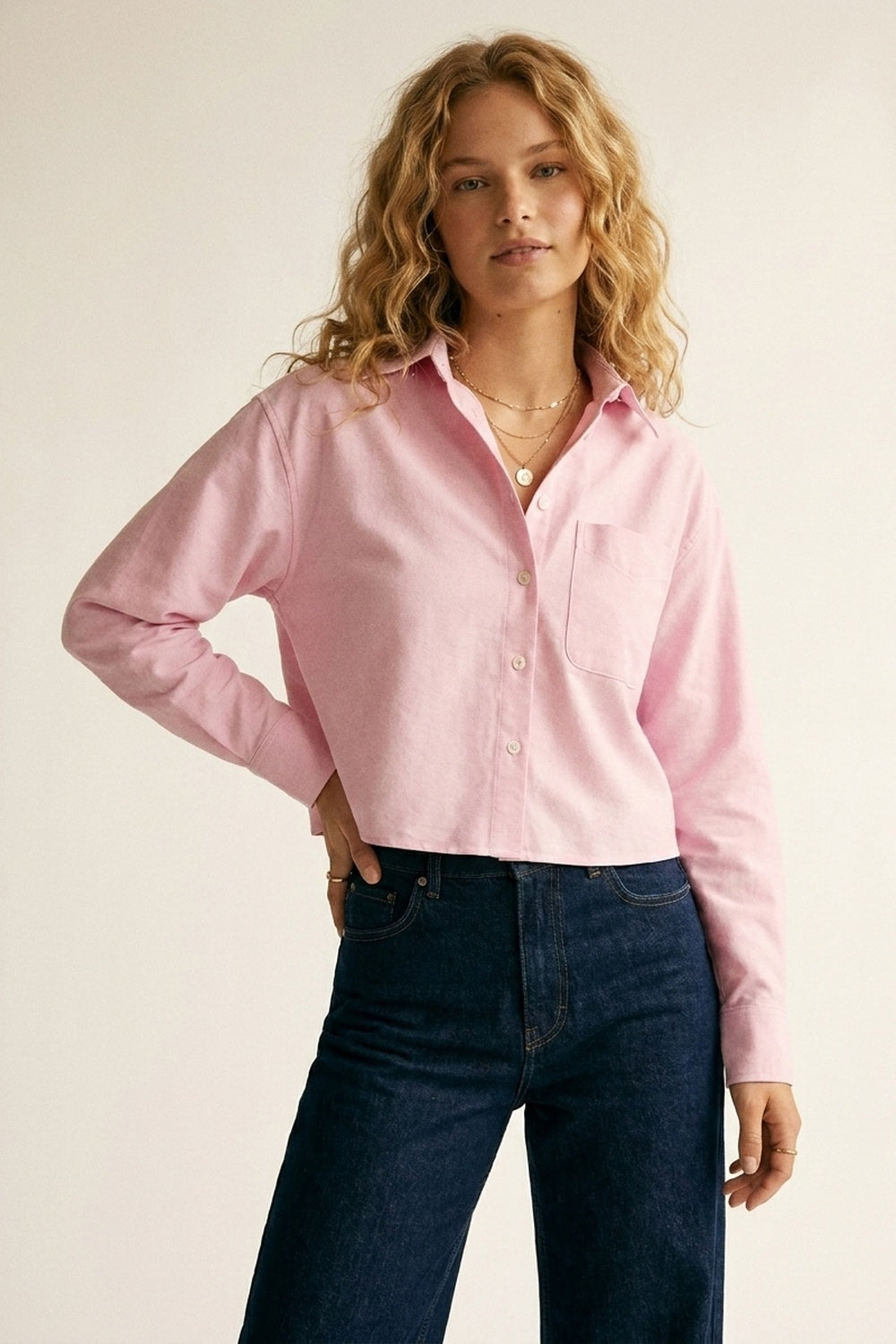 Camicia corta rosa con colletto