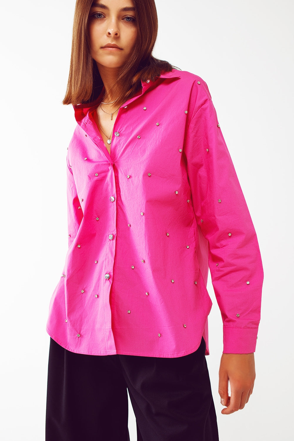 Camicia decorata con orlo irregolare in Fucsia