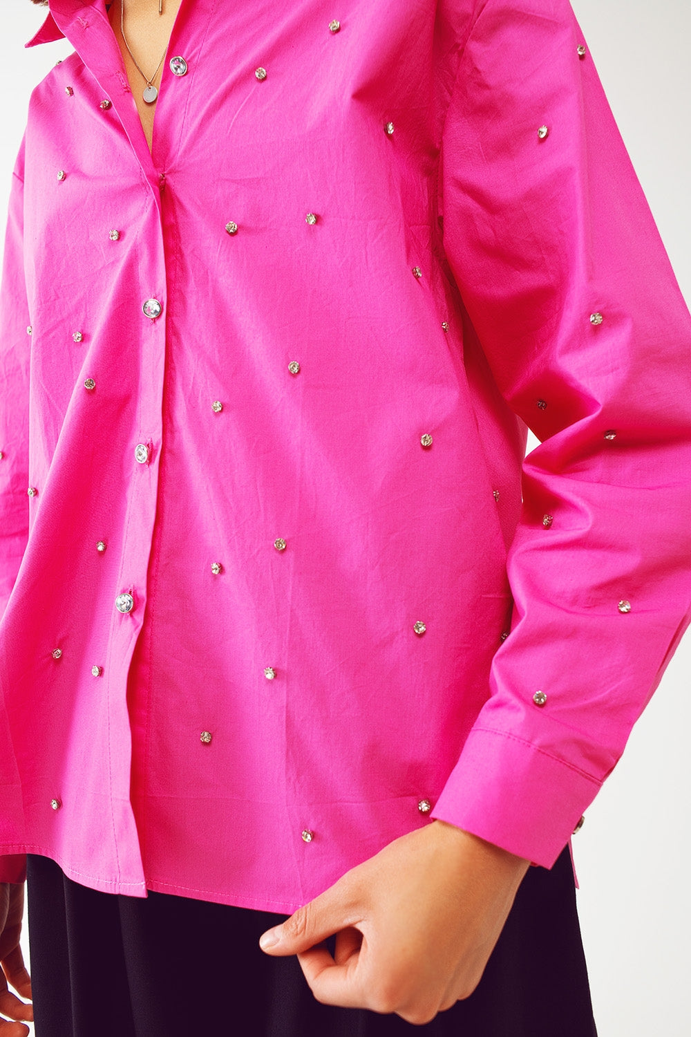 Camicia decorata con orlo irregolare in Fucsia