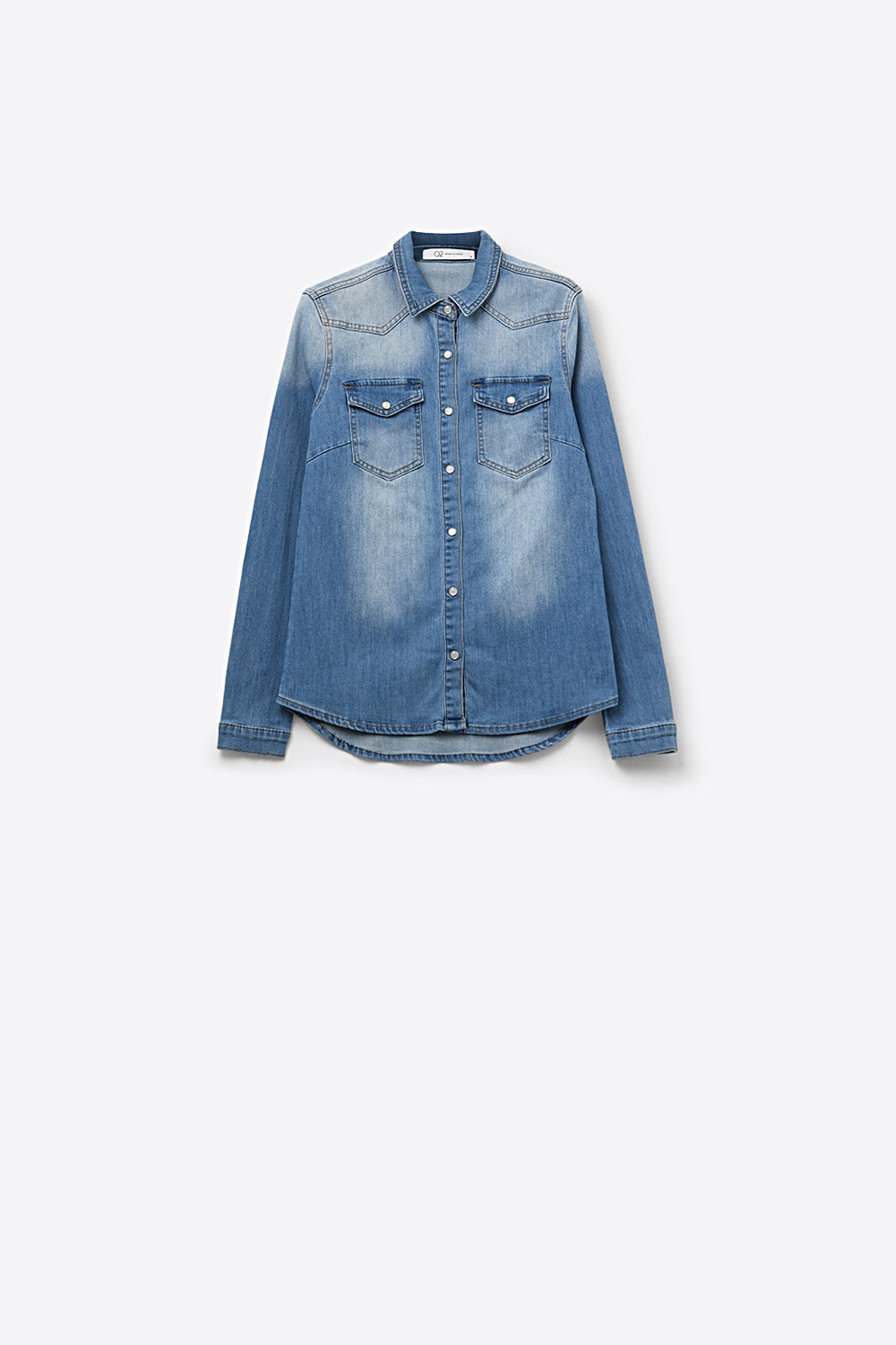 Camicia di Jeans Lavaggio Chiaro con Abbottonatura Frontale