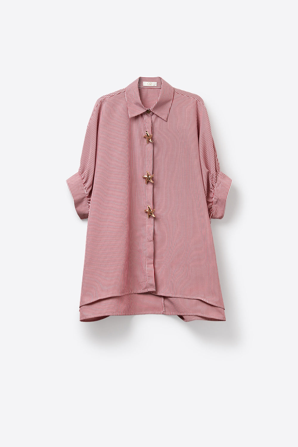 Camicia di popeline a righe oversize rosa con bottoni a forma di stella marina