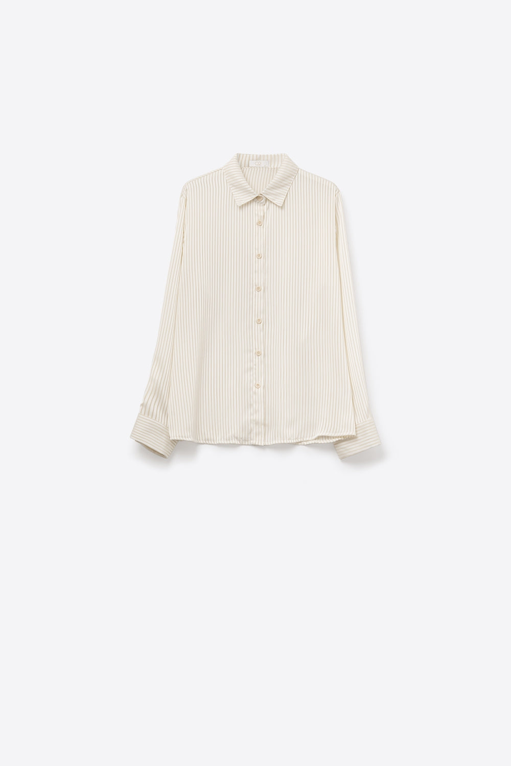 camicia di raso a righe beige in tessuto morbido