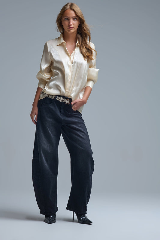 Camicia elegante beige chiaro in raso di seta