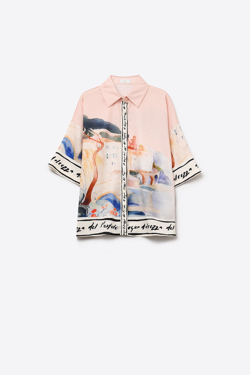 Q2 camicia estiva rosa con stampa acquerello