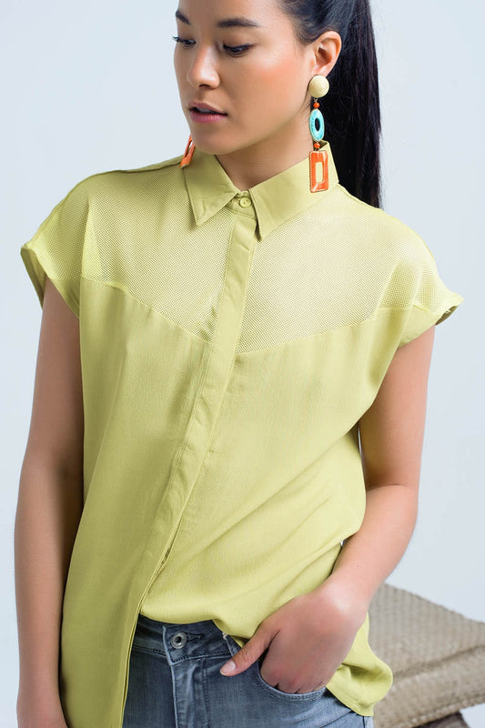 Q2 Camicia gialla con dettaglio a rete