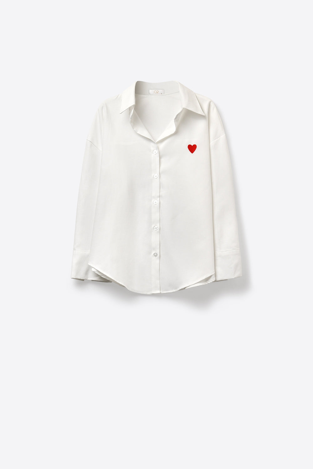 Camicia in cotone Oxford bianco con dettaglio cuore rosso ricamato