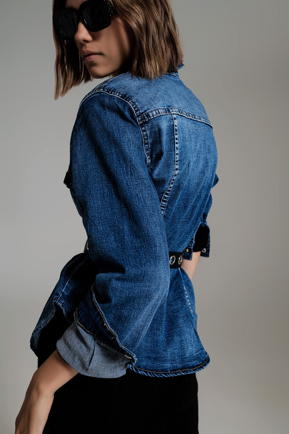 camicia in denim elasticizzato blu medio