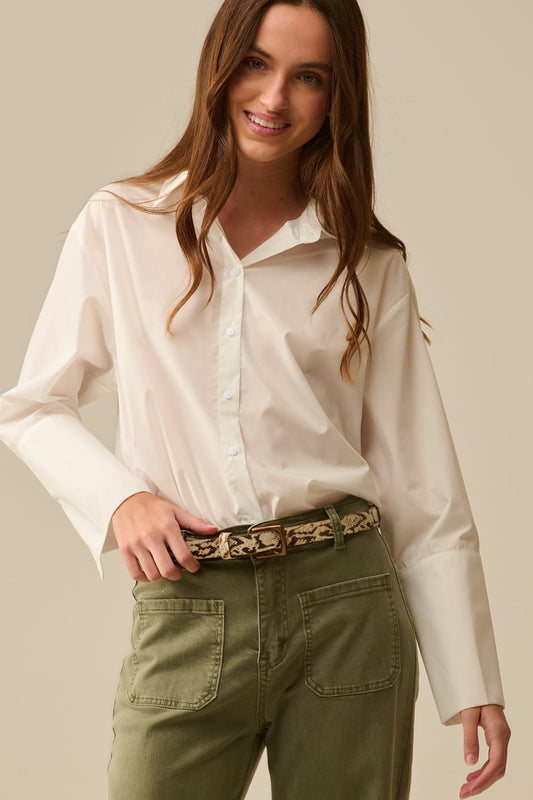 Q2 camicia in popeline bianco con polsini extra larghi