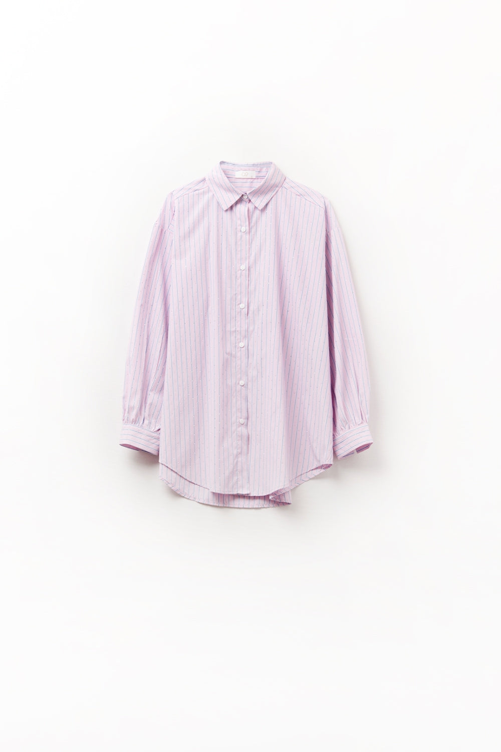 Camicia in popeline rosa a righe impreziosita da strass