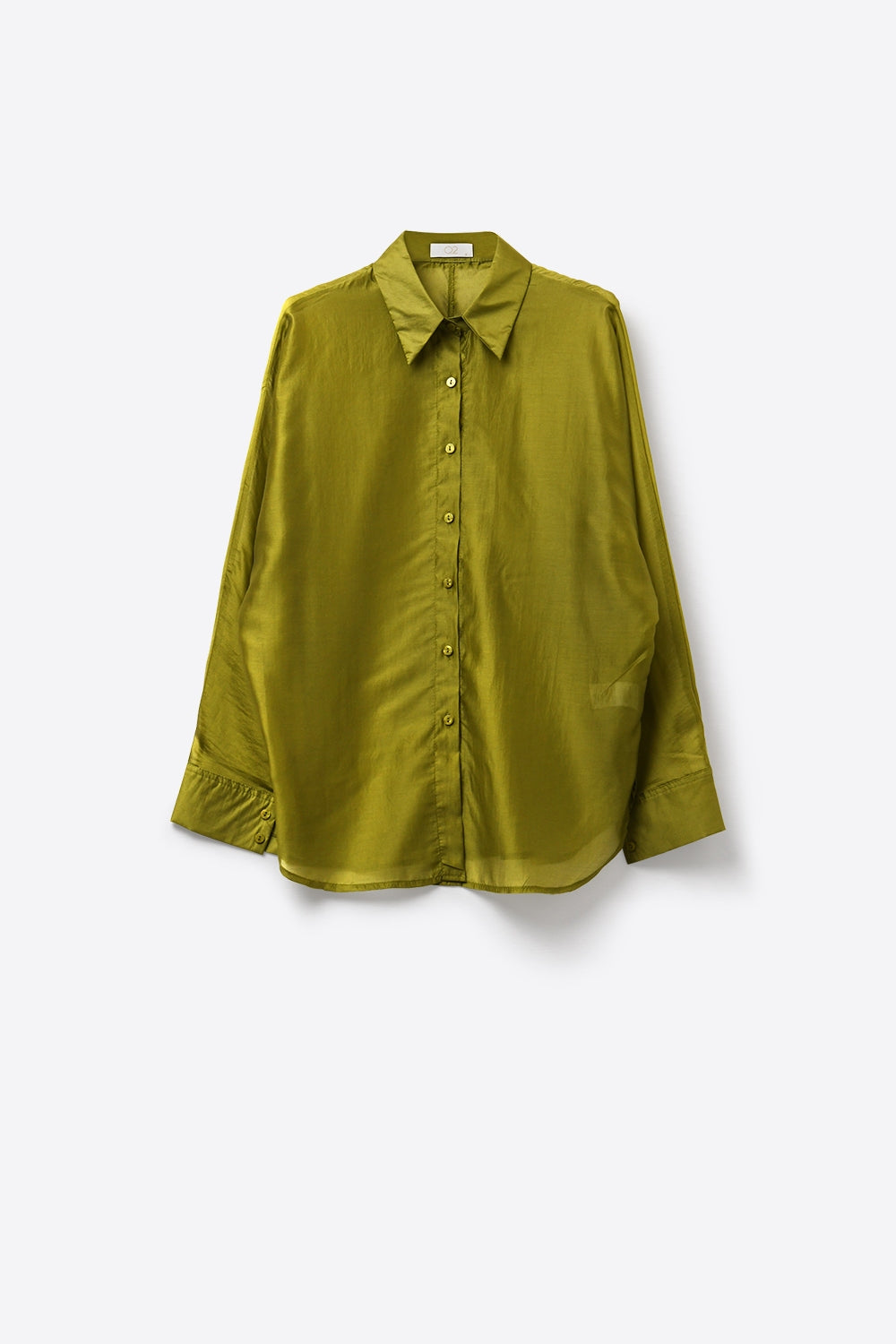 Camicia in raso lucido con vestibilitˆ rilassata in colore oliva