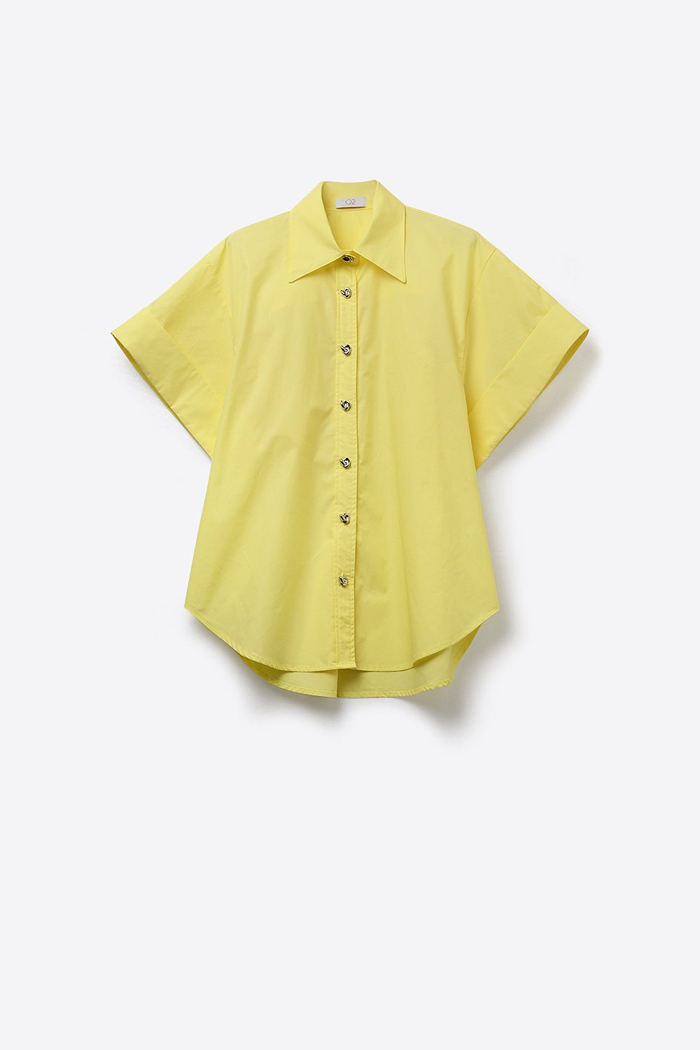 Camicia Kimono a Manica Corta Gialla con Bottoni Argento