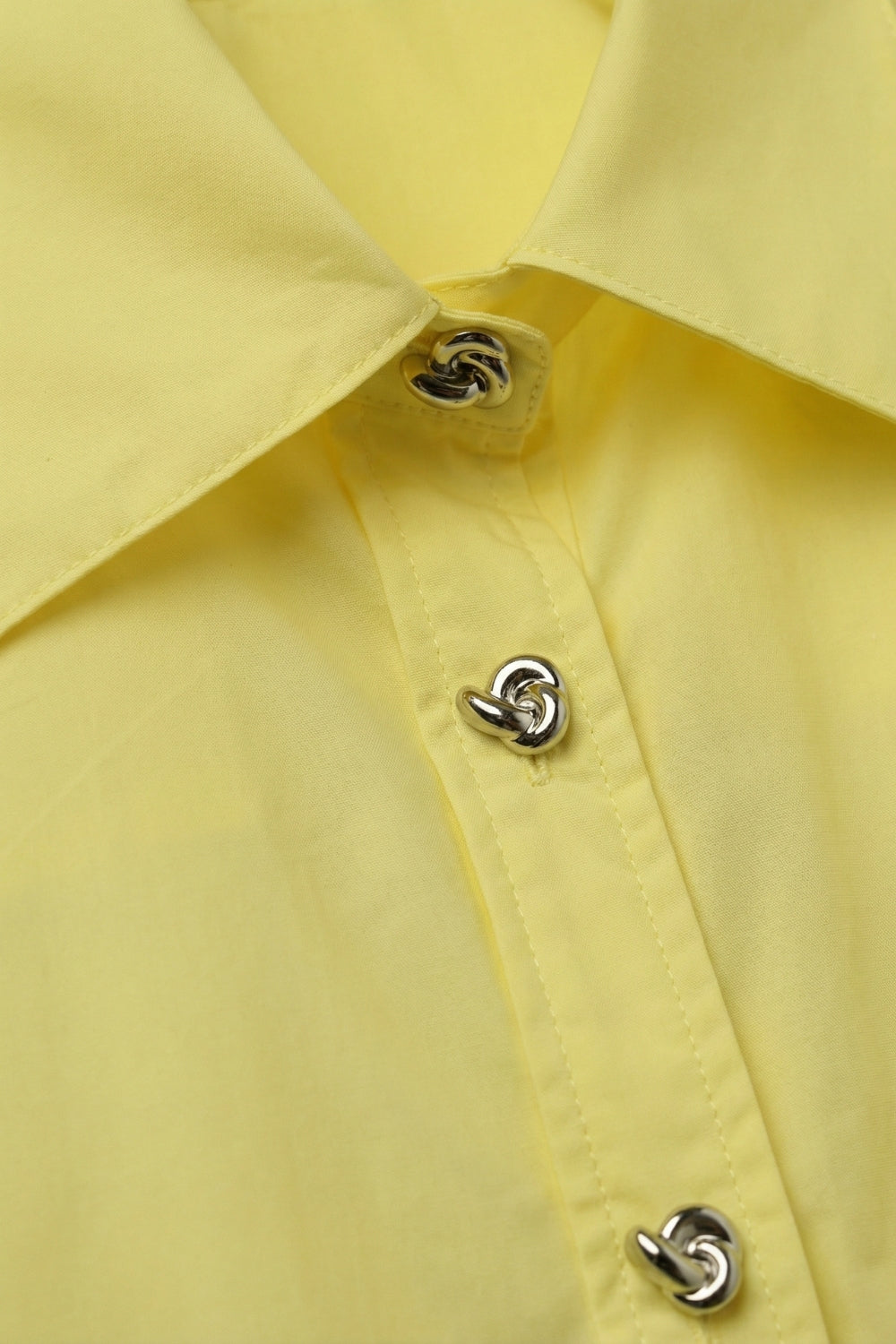 Camicia Kimono a Manica Corta Gialla con Bottoni Argento