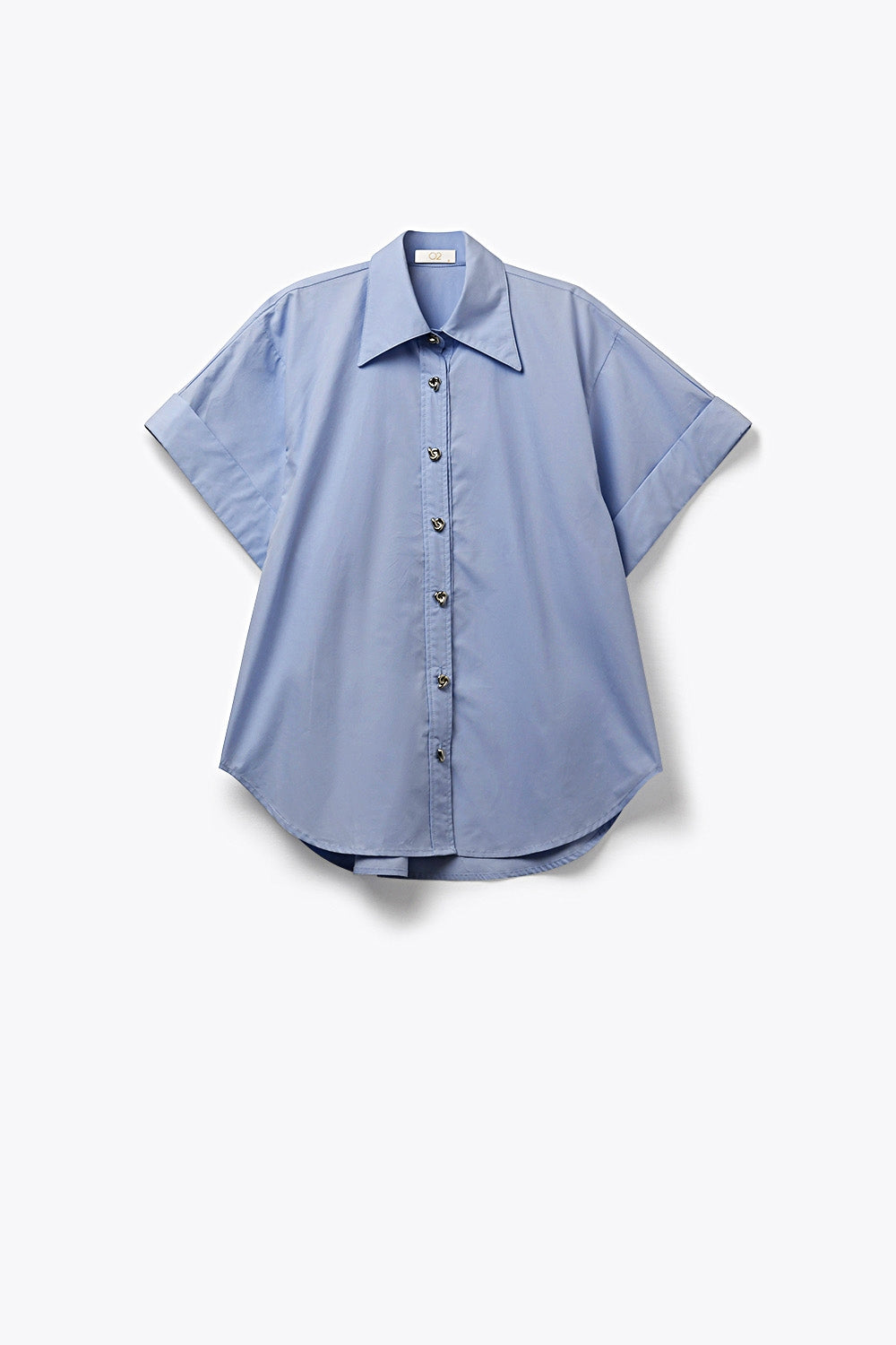Camicia Kimono a maniche corte in popeline blu con bottoni argentati